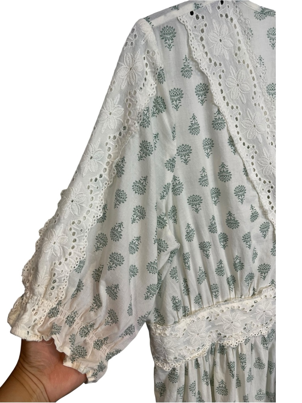April Cornell Prairie floral cottagecore maxi Dress tiered lace inserts medium - Picture 6 of 14